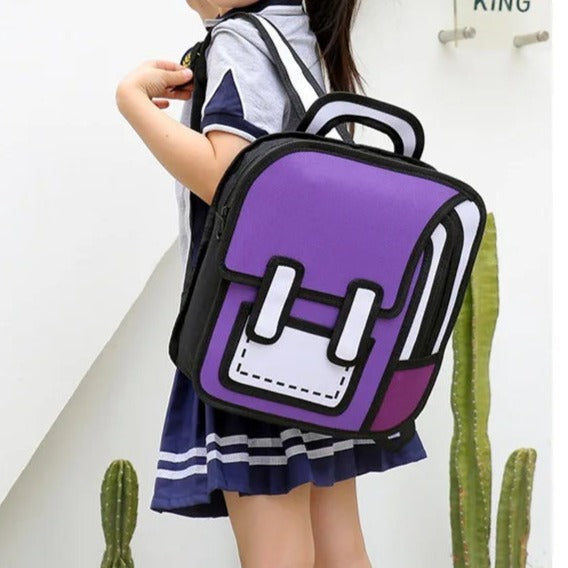2D Cartoon Comic Backpack Bag - Purple - 30 cm - Single Piece