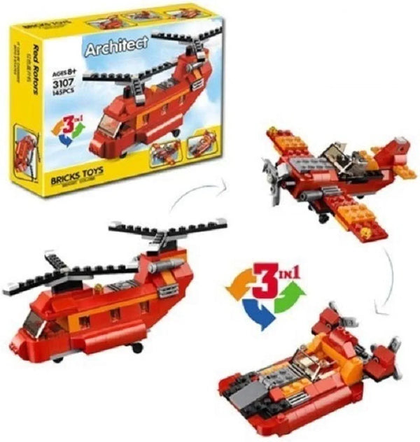 Red Rotors 3 in 1 Architect Brick Toys 145+ Pieces - Age 6+