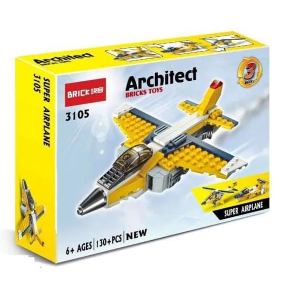 Super Airplane 3 in 1 Architect Brick Toys 130+ Pieces - Age 6+