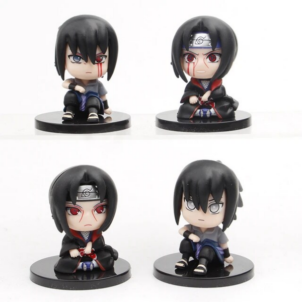 Sasuke & Itachi Chibi Sitting Figures - Set of 4 - Height 6 cm