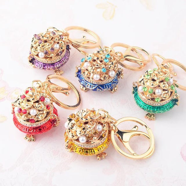 Rhinestone Fengshui Lucky Pot Keychain - Single Piece