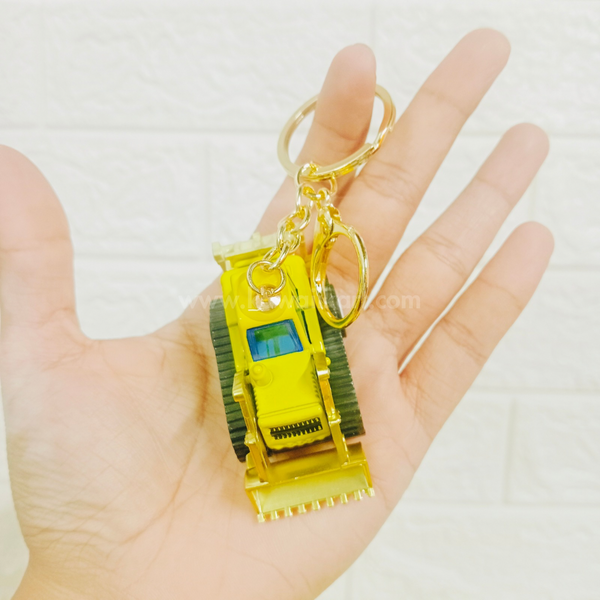 Backhoe Loader Pull-Back Toy Keychain - Yellow - Single Piece