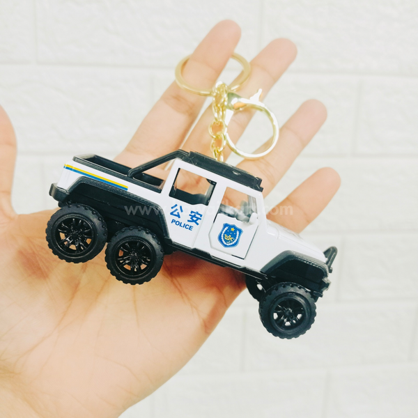 Police Truck Pull-Back Keychain - White - Single Piece