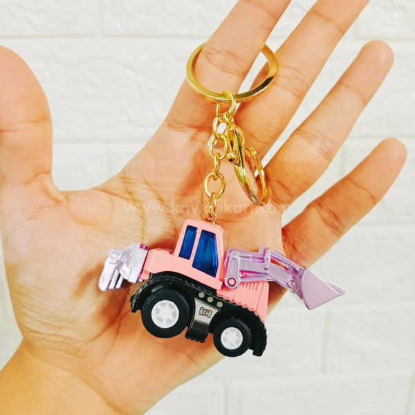 Backhoe Loader Pull-Back Toy Keychain - Pink - Single Piece