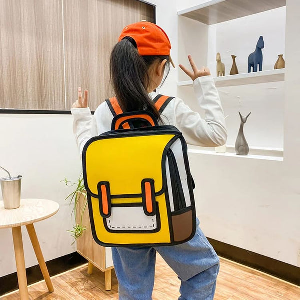 2D Cartoon Comic Backpack Bag - Yellow - 30 cm - Single Piece