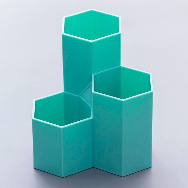 3 Grid Hexagon Pen Stand - Turquoise - Single Piece