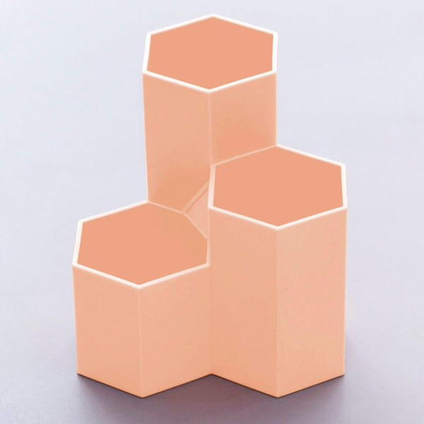 3 Grid Hexagon Pen Stand - Peach - Single Piece