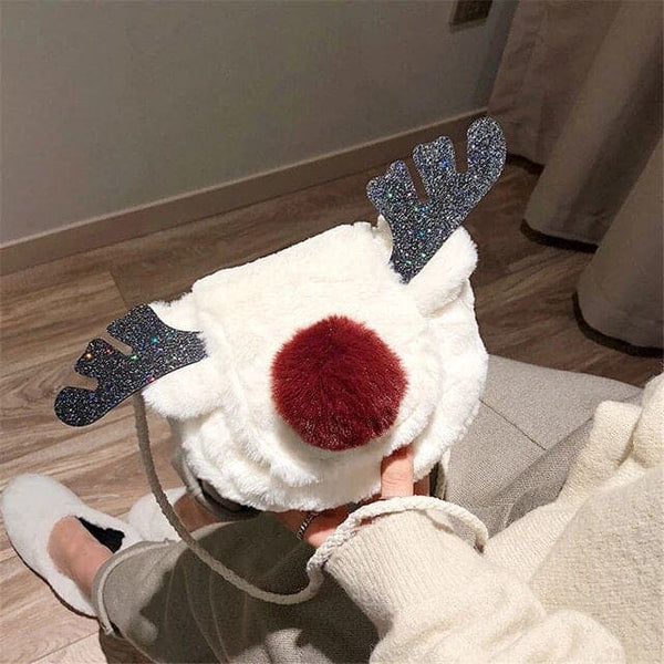 Kawaii Furry Reindeer Sling Bag - White