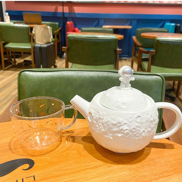 Moon Astronaut Teapot & Glass Cup - White - Single Piece
