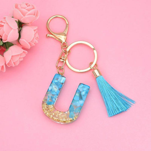 Alphabet Resin Keychain - Golden & Green - Best Quality keychains
