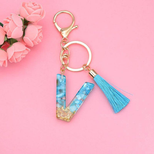 Alphabet Resin Keychain - Golden & Green - Best Quality keychains