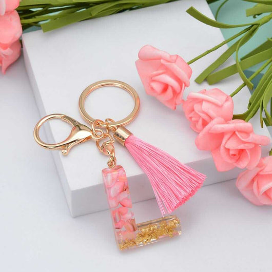 Alphabet Resin Keychain - Golden & Pink - Alphabet keychains