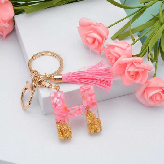 Alphabet Resin Keychain - Golden & Pink - Alphabet keychains