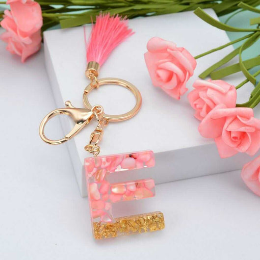 Alphabet Resin Keychain - Golden & Pink - Alphabet keychains