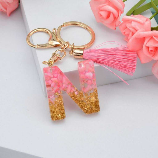 Alphabet Resin Keychain - Golden & Pink - Alphabet keychains