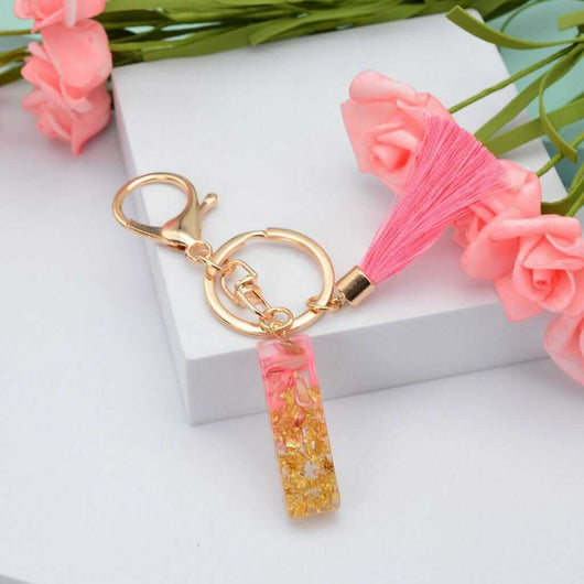 Alphabet Resin Keychain - Golden & Pink - Alphabet keychains