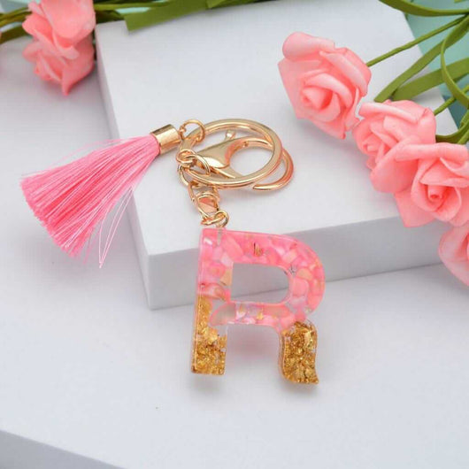Alphabet Resin Keychain - Golden & Pink - Alphabet keychains