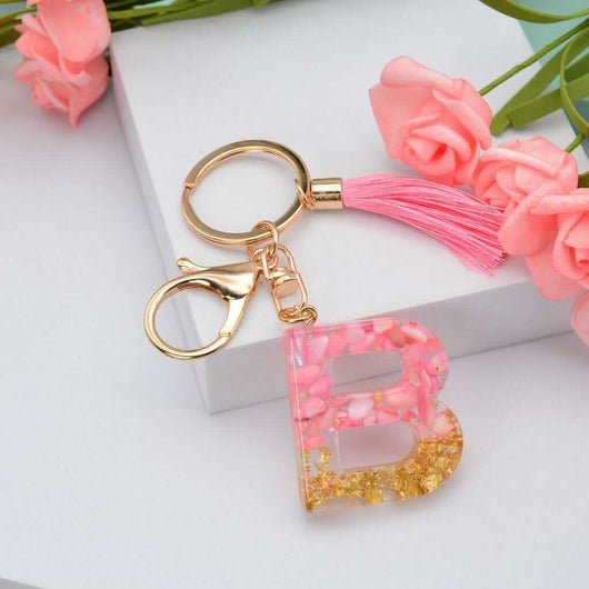 Alphabet Resin Keychain - Golden & Pink - Alphabet keychains