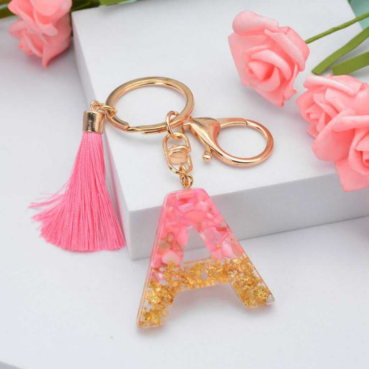 Alphabet Resin Keychain - Golden & Pink - Alphabet keychains