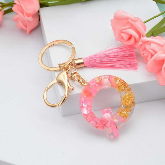 Alphabet Resin Keychain - Golden & Pink - Alphabet keychains