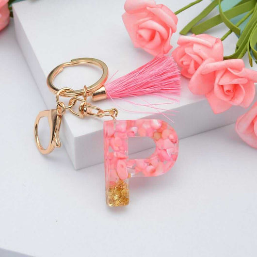Alphabet Resin Keychain - Golden & Pink - Alphabet keychains
