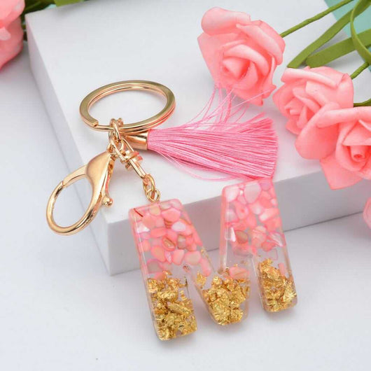 Alphabet Resin Keychain - Golden & Pink - Alphabet keychains