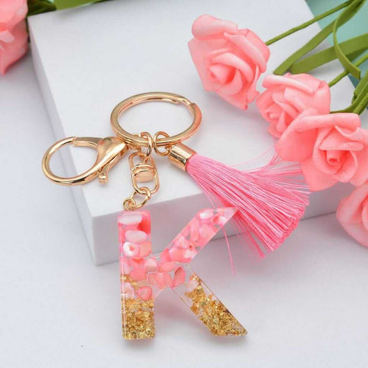 Alphabet Resin Keychain - Golden & Pink - Alphabet keychains