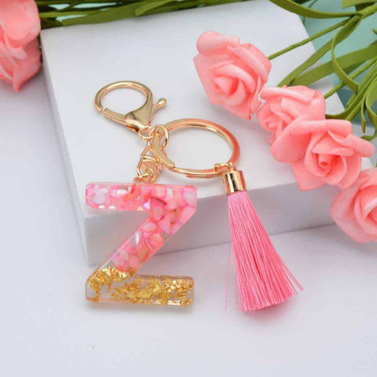 Alphabet Resin Keychain - Golden & Pink - Alphabet keychains