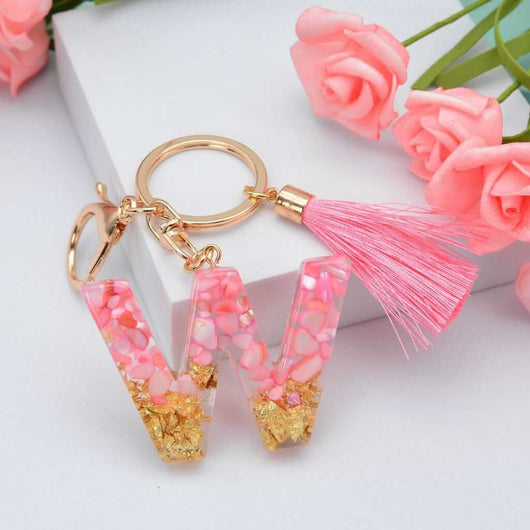 Alphabet Resin Keychain - Golden & Pink - Alphabet keychains