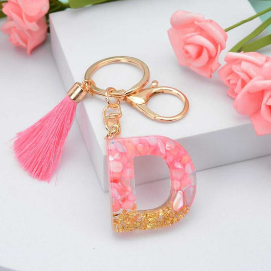 Alphabet Resin Keychain - Golden & Pink - Alphabet keychains