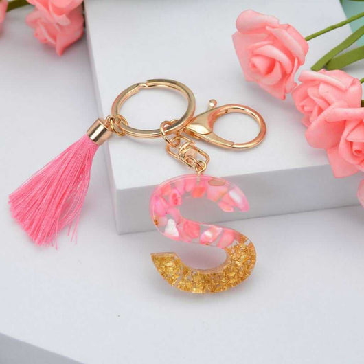 Alphabet Resin Keychain - Golden & Pink - Alphabet keychains