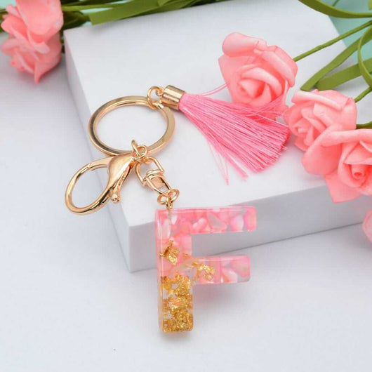 Alphabet Resin Keychain - Golden & Pink - Alphabet keychains