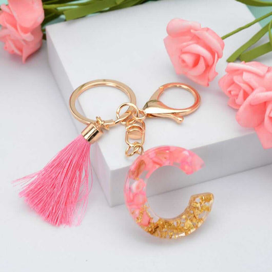 Alphabet Resin Keychain - Golden & Pink - Alphabet keychains