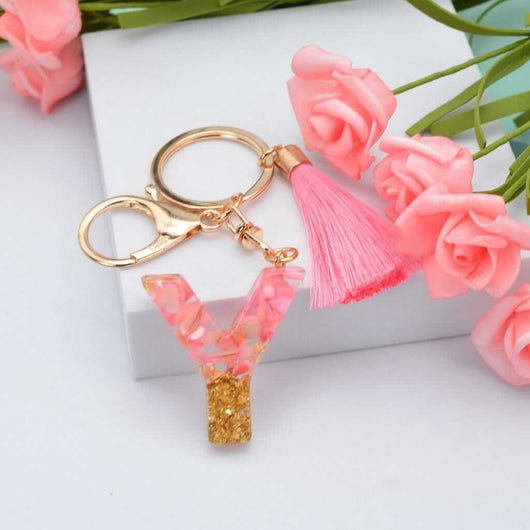 Alphabet Resin Keychain - Golden & Pink - Alphabet keychains
