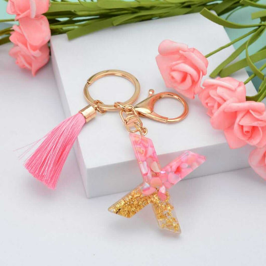 Alphabet Resin Keychain - Golden & Pink - Alphabet keychains
