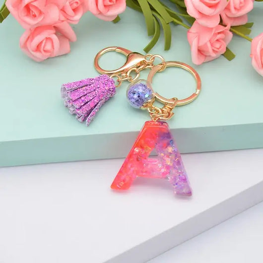 Alphabet Resin Keychain - Purple & Pink - Alphabet Keychains