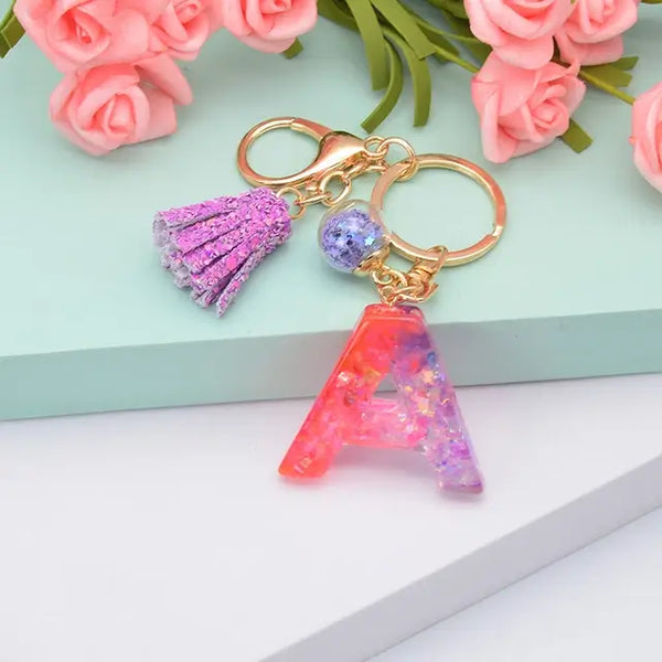 Alphabet Resin Keychain - Purple & Pink - Alphabet Keychains