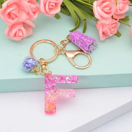 Alphabet Resin Keychain - Purple & Pink - Alphabet Keychains