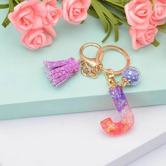 Alphabet Resin Keychain - Purple & Pink - Alphabet Keychains