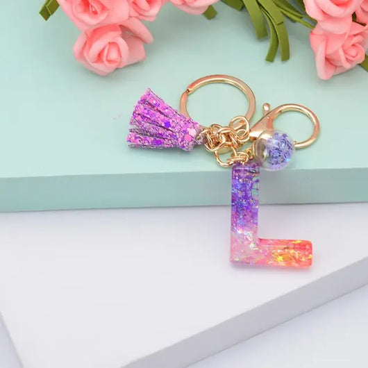 Alphabet Resin Keychain - Purple & Pink - Alphabet Keychains