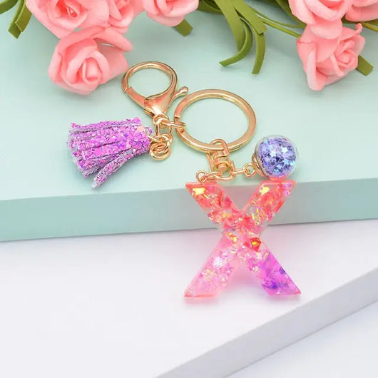 Alphabet Resin Keychain - Purple & Pink - Alphabet Keychains