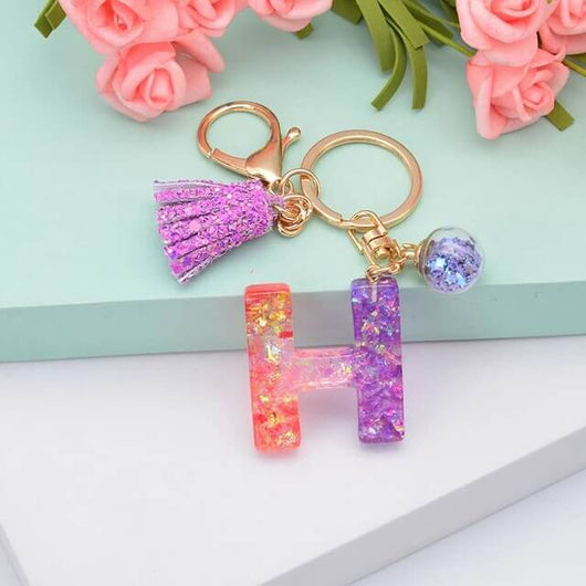 Alphabet Resin Keychain - Purple & Pink - Alphabet Keychains