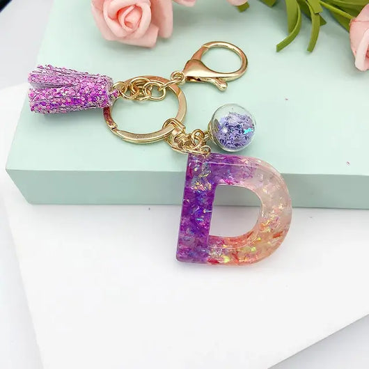 Alphabet Resin Keychain - Purple & Pink - Alphabet Keychains
