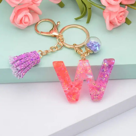 Alphabet Resin Keychain - Purple & Pink - Alphabet Keychains