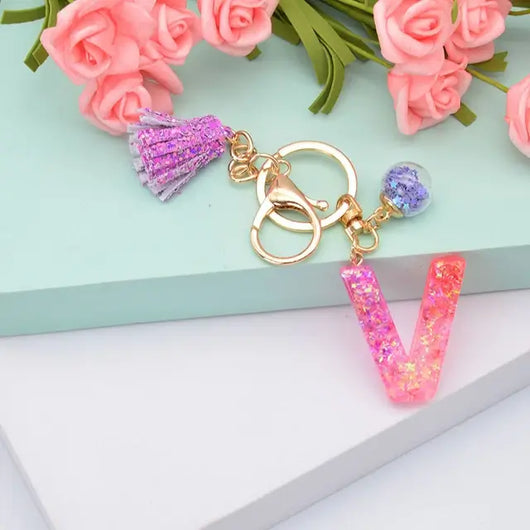 Alphabet Resin Keychain - Purple & Pink - Alphabet Keychains