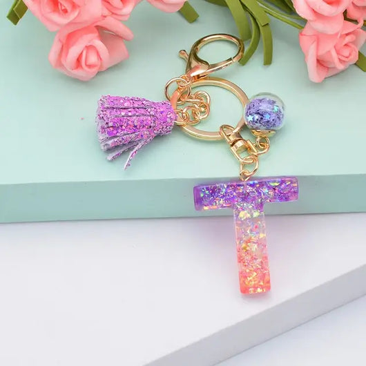 Alphabet Resin Keychain - Purple & Pink - Alphabet Keychains