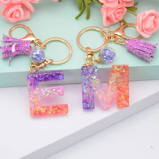 Alphabet Resin Keychain - Purple & Pink - Alphabet Keychains
