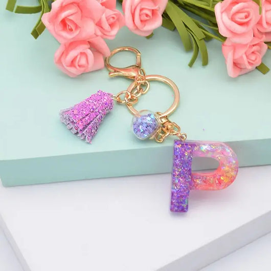Alphabet Resin Keychain - Purple & Pink - Alphabet Keychains