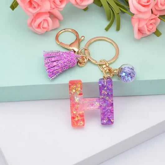 Alphabet Resin Keychain - Purple & Pink - Alphabet Keychains
