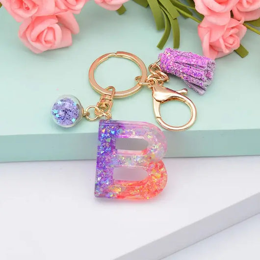 Alphabet Resin Keychain - Purple & Pink - Alphabet Keychains